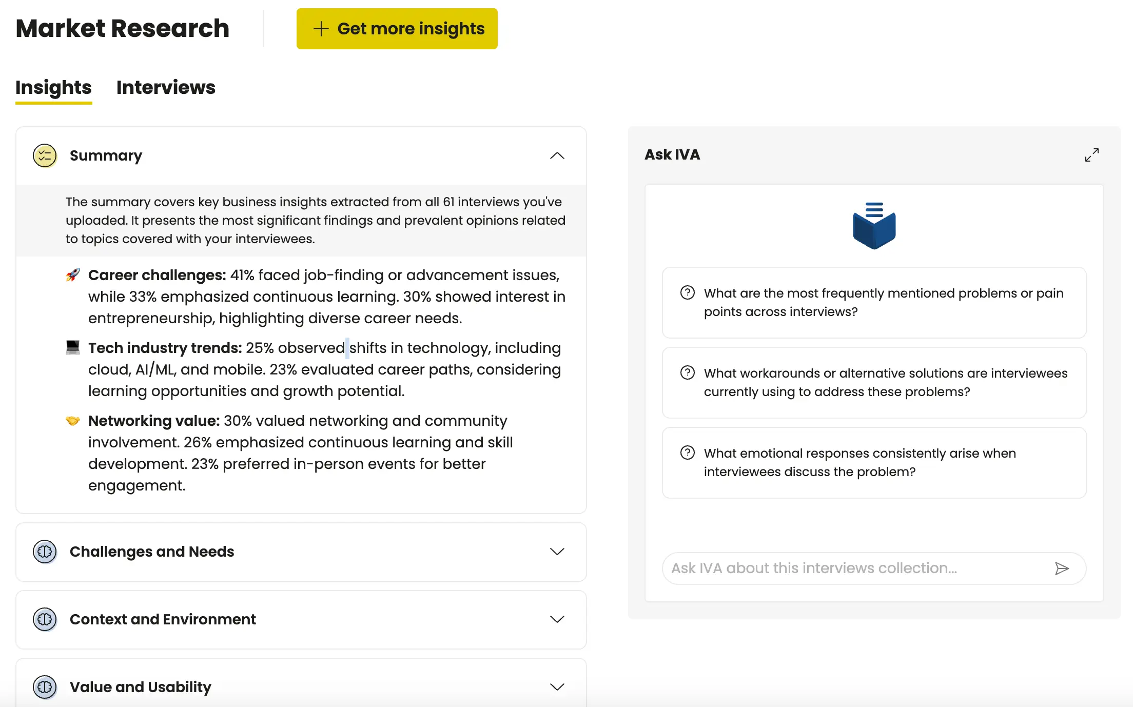 icanpreneur screenshot of market research with customer interviews